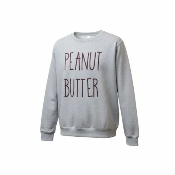 Grey "Peanut Butter" Long Sleeve Graphic Sweatshirt - NWOT - Picture 1 of 7